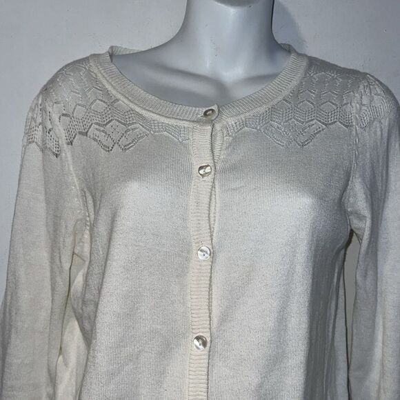 MAK SWEATER White Button up 3/4 Sleeve Cradigan-S - Picture 2 of 9